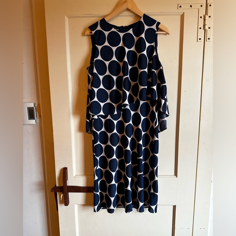 Donna Morgan Navy and White polka dot dress